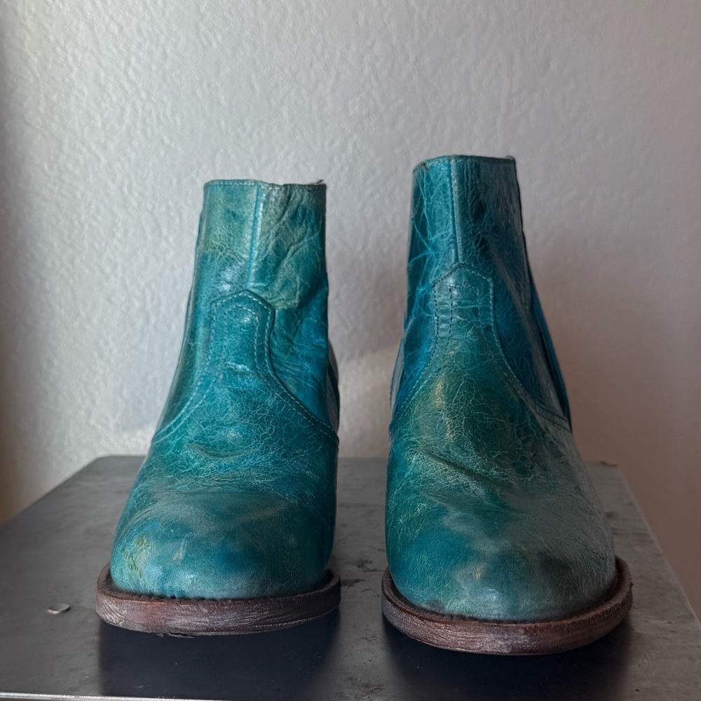 Ferrini Teal Leather Ankle Boots - Picture 5 of 8
